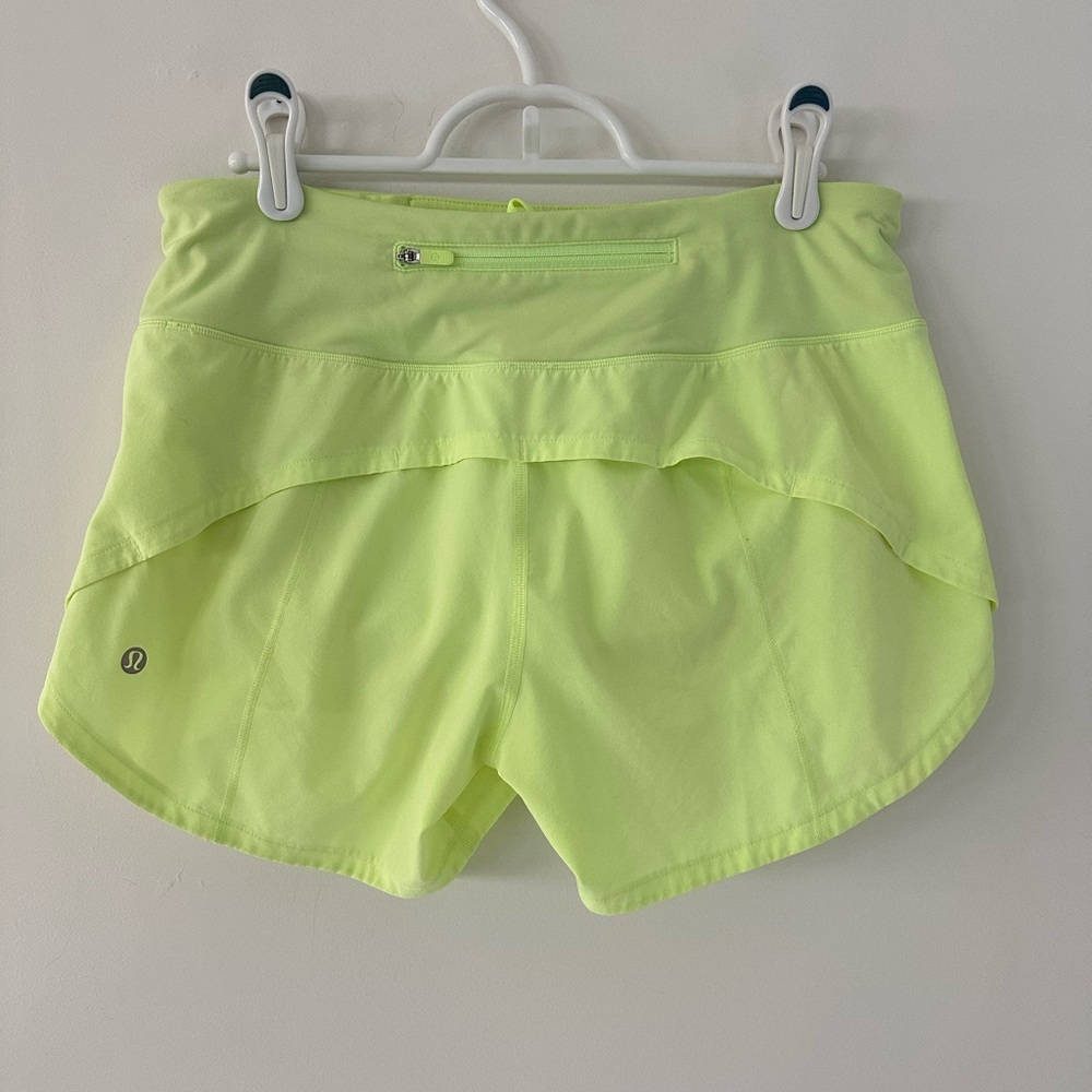 Neon yellow/green Lululemon speed up shorts lined sz 6 - Picture 2 of 9